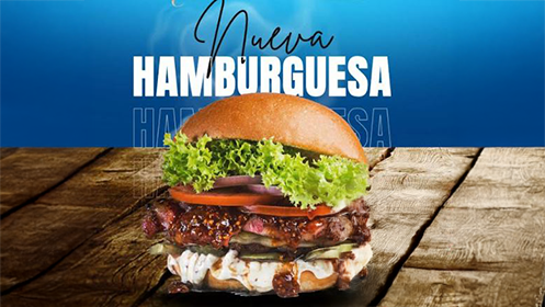Menú para dos con hamburguesas, patatas, postre, bebida y café